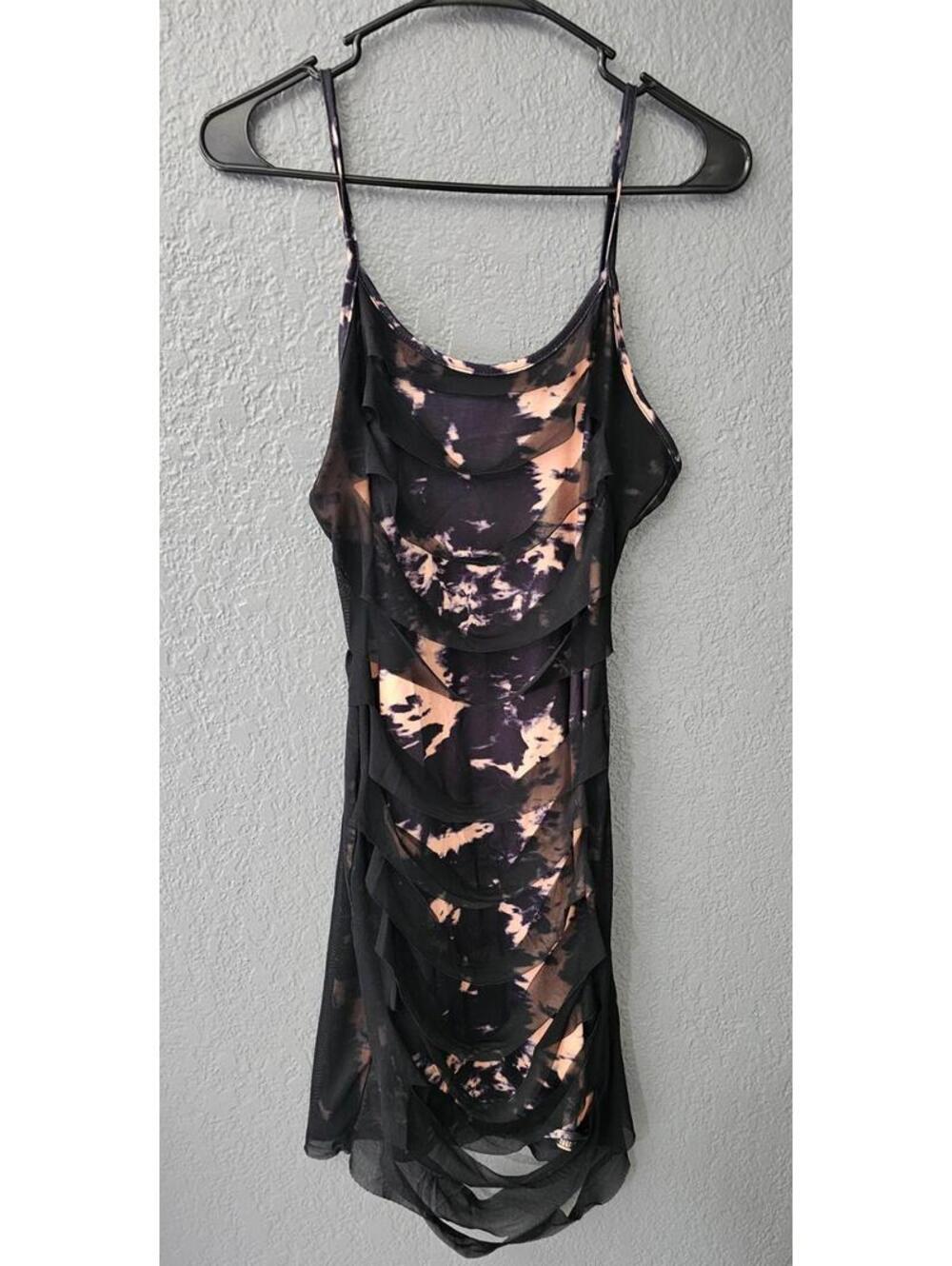 Women's Kollyy Sheer Dress Spaghetti Strap Black Tie Dye Size Small Sleeveless